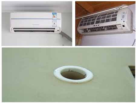 空調(diào)拆室內(nèi)機(jī)用2個(gè)扳手把室內(nèi)機(jī)連接鎖母擰松，然后用手旋出鎖母，用改錐卸下控制線。單冷型空調(diào)器控制線中，有二根電源線，一根保護(hù)地線。接線端子板有A、B，l、2標(biāo)記。冷暖兩用型空調(diào)器控制線及電源都在5根線以上.jpg